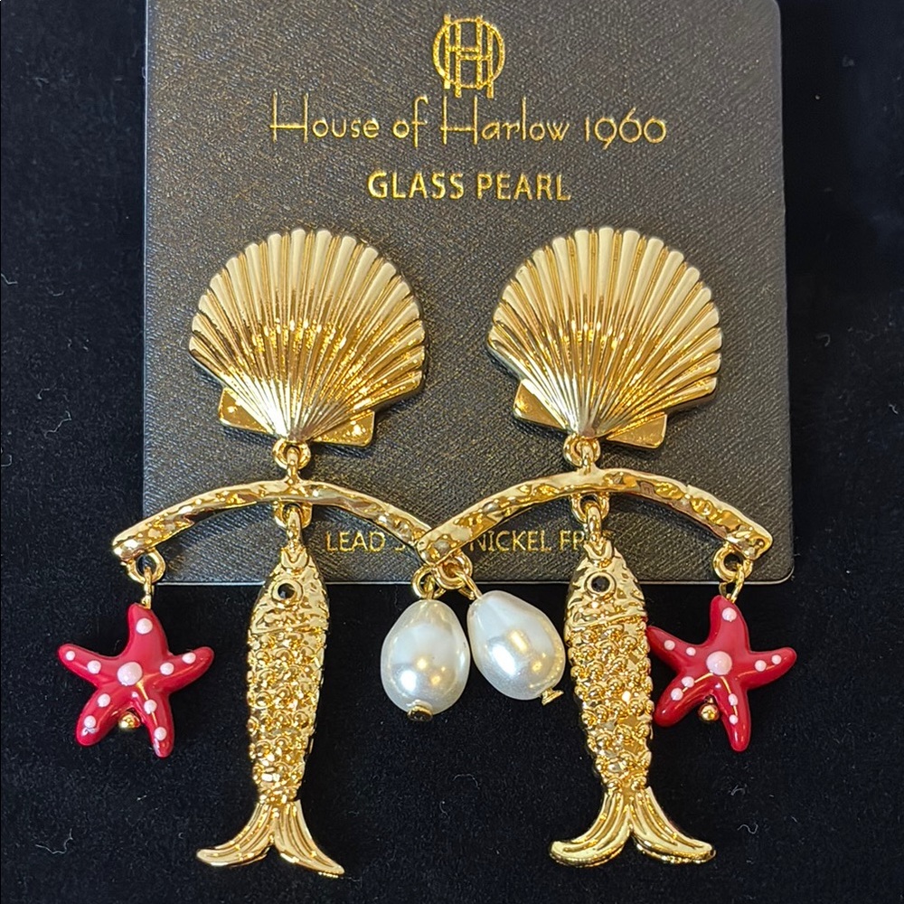 House of Harlow 1960 Gold and Red Nautical Earrings
